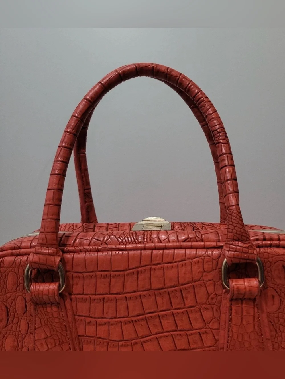Croc Embossed Crossbody Satchel Bag Orange Faux Leather Shoulder Purse